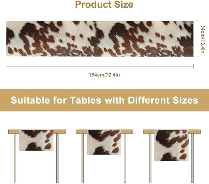 Farmhouse Cow Skin Print Table Runner, Safari Wildlife Brown Country Farm Cowhide Pattern Cotton Linen Rustic Cottage Table Runner for Dinning Home Party Holidays Home Setting, 13x70 Inch