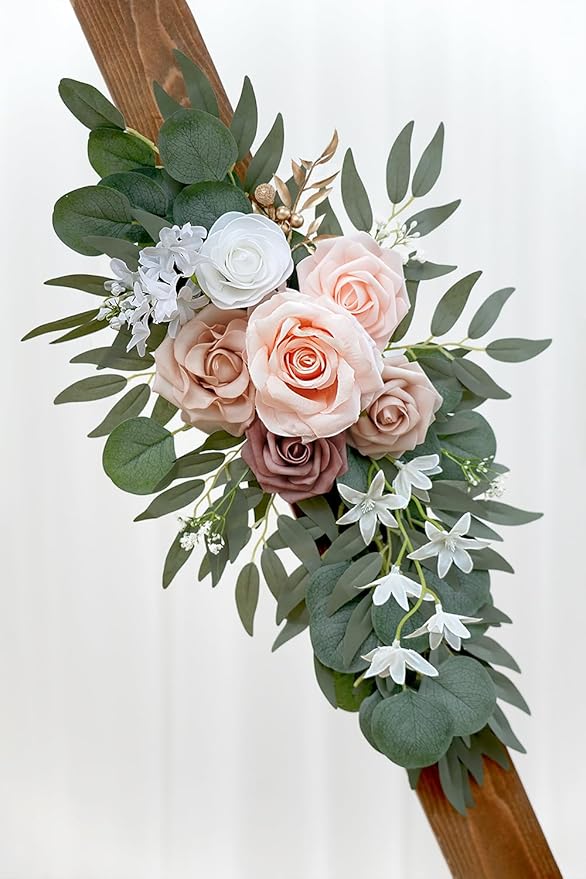 Artificial Dusty Rose Flowers Swag Set of 2 for Wedding Welcome Signs Floral Decorations, Wedding Arch Flowers for Wedding Ceremony