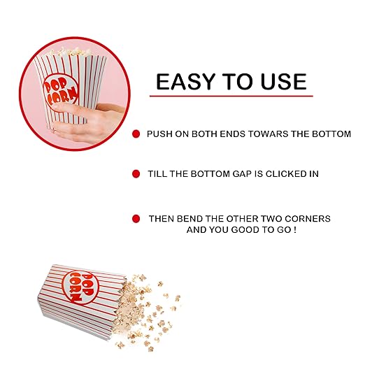 50 Pack Popcorn Boxes Movie Night Popcorn Bags for Party Red and White Popcorn Bags for Popcorn Vintage Snack Box Concession and Carnival Party Supplies, Individual Popcorn Bucket Containers (50)