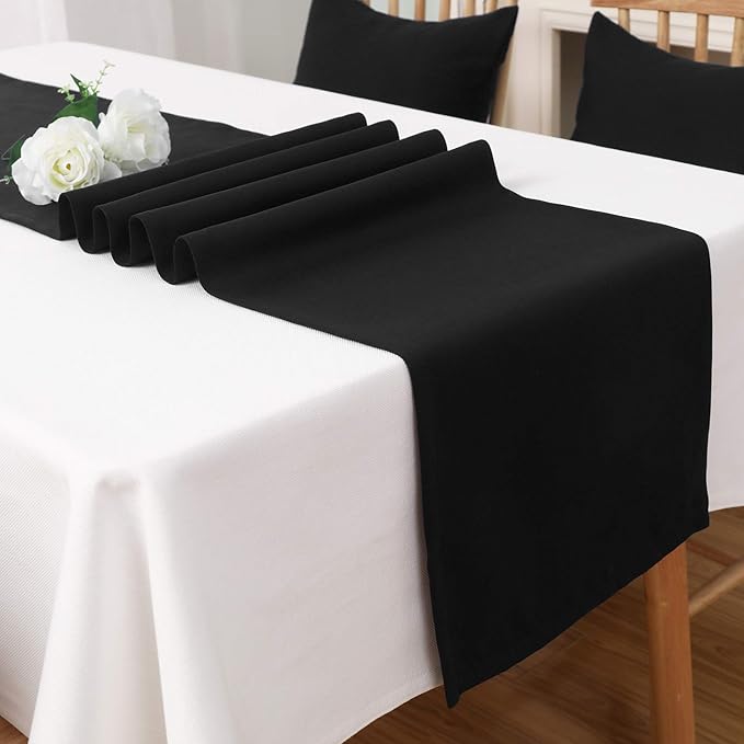 DUALIFE Jet Black Table Runner 14x72 inch Solid Color Thick Polyester Decorative Cloth Handcrafted for Wedding Party Birthday Graduations Banquet,Restaurant & Outdoors 1 Piece