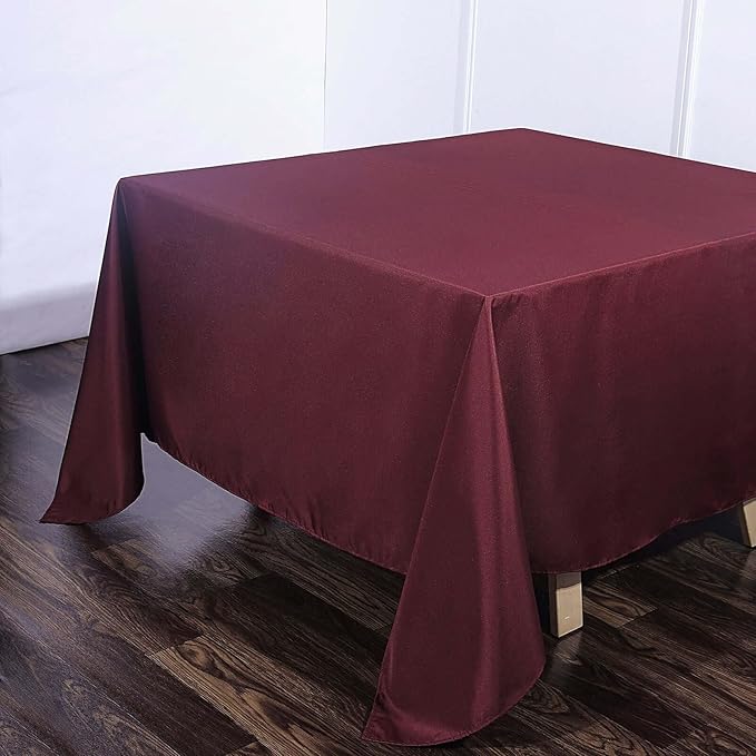 Efavormart 90" Square Polyester Table Overlay for Wedding Kitchen Dining Events - Burgundy
