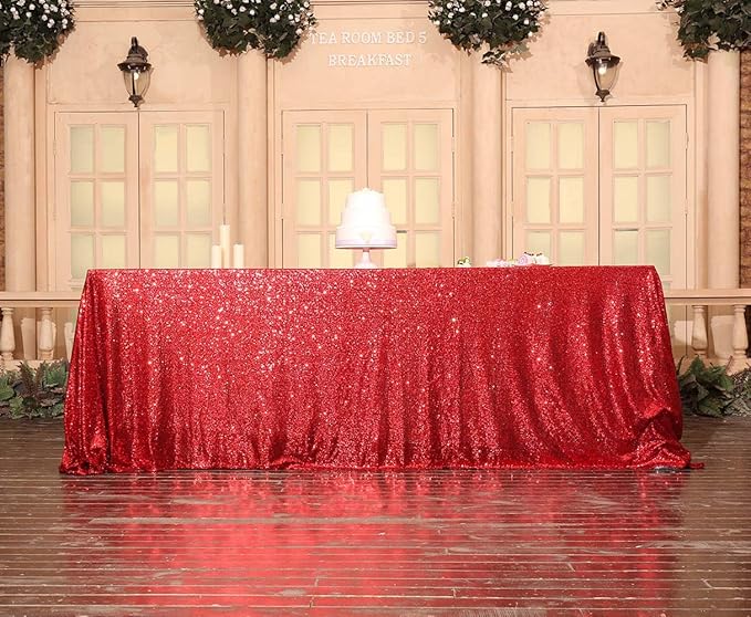 SquarePie Sequin Tablecloth 60 x 102 Inch Red Sparkly Table Linen for Christmas Wedding Party