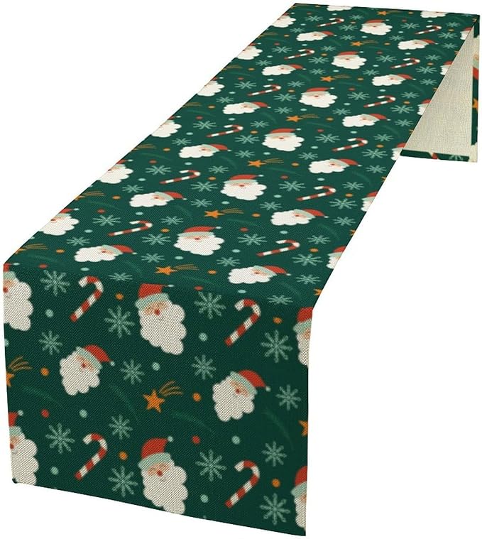 Christmas Table Runner,Seasonal Winter Xmas Holiday Green Table Cloth Kitchen Dining Table Decoration for Home Party Decor 13x36 Inch
