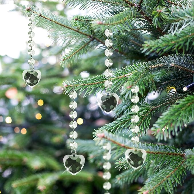 100 Pack Hanging Crystals - Clear Acrylic Prisms Pendant Ornaments for Christmas Tree, Centerpieces, Chandelier, Window & Home Decor, Ideal for Weddings, Parties Decorations (Heart)