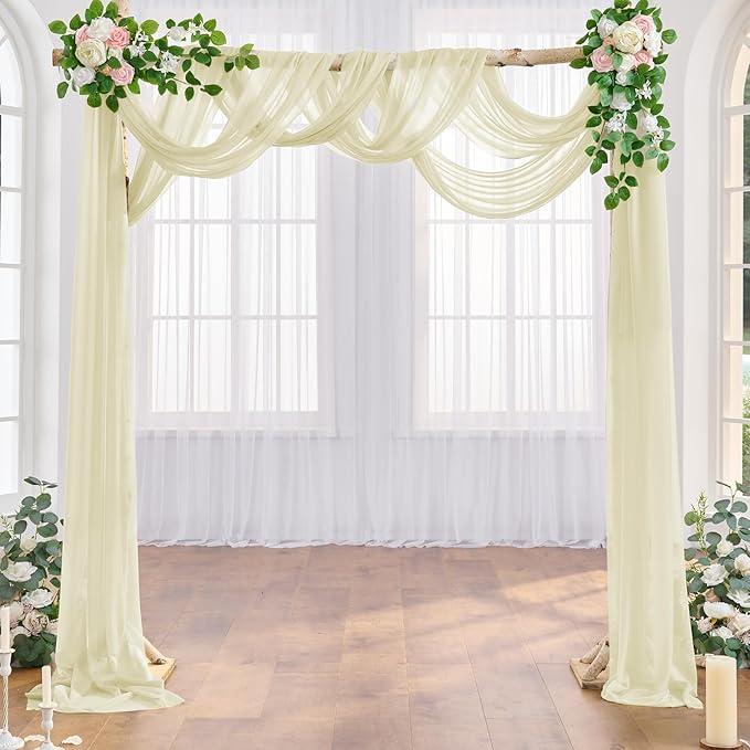 Wedding Arch Draping Fabric Beige Arch Drapes Sheer Backdrop Curtain for Ceremony Photo Wedding Decor 19Ft x 28" 2 Panel