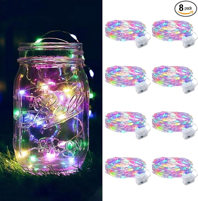 ZGWJ 8 Pack Fairy Lights Battery Operated, 7ft 20 Mini LED Fairy String Lights Silver Wire 3 Modes for DIY, Parties, Wedding, Bedroom, Halloween Christmas Decoration Multicolor