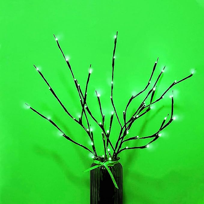 MENCH Branch Lights,3 Pcs Twig Light USB&Battery Powered 8 Flashing Modes by Remote Control.Branch Lights for Indoor, Light Up Decorations for Halloween Day and Christmas,Green