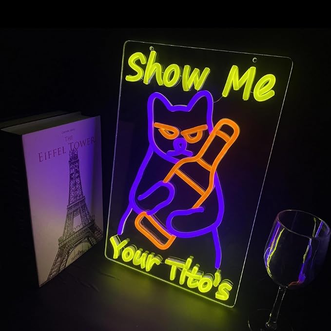 Neon Sign Cat Tito Light for Home Bar Pub,Dimmable LED Wall Light for Party Decoration, Cat Beer Neon Sign Funny Neon Signs for Bedroom Man Cave Home Bar Decor
