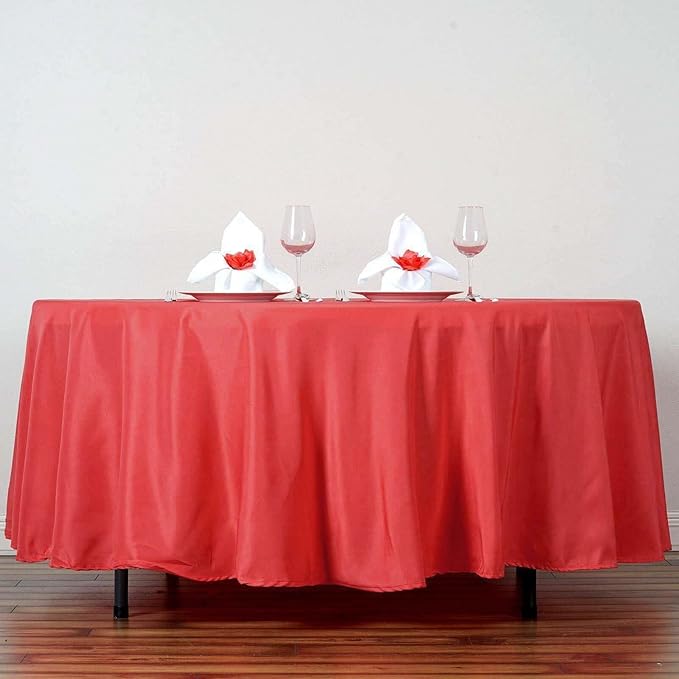 Efavormart Round Tablecloth, 108 Inch Stain & Wrinkle Resistant Washable Table Cloth, Decorative Polyester Fabric Table Cover for Banquet, Wedding, Dining- Red