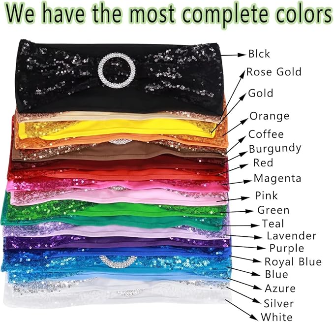 25 Pcs Chair Sashes Sequin Stretch Chair Bands Spandex Polyester Bows for Party Hotel Wedding Banquets Decoration - Coffee