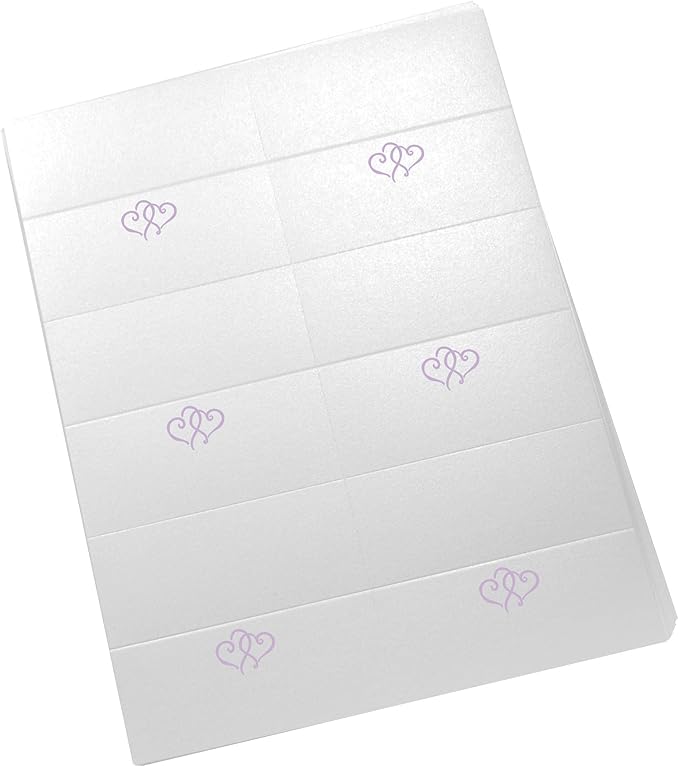 Linked Hearts Printable Place Cards, Lavender (Choose Color), Set of 60 (10 Sheets), Laser & Inkjet Printers - Wedding, Party, Dinner, and Special Events - Made in the USA