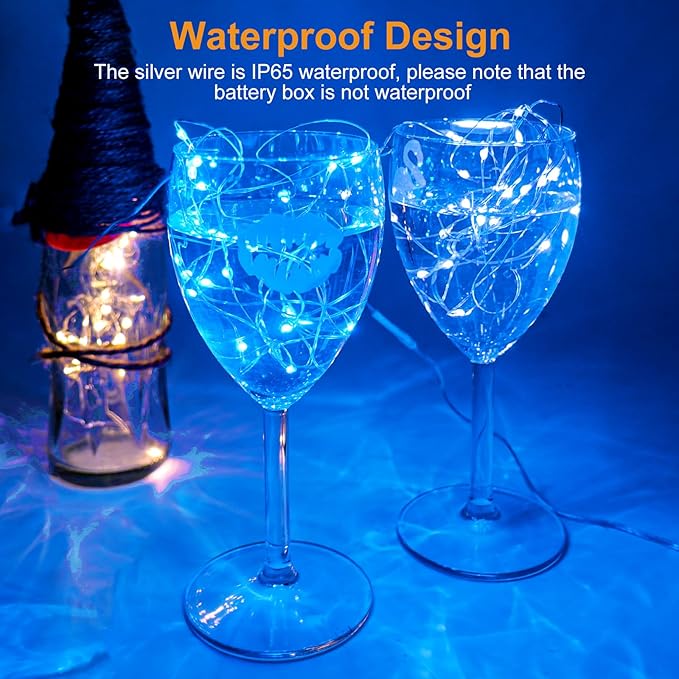 btfarm 18 Pack Fairy Lights Battery Operated [3 Modes], 7ft 20 Led Twinkle Lights String Lights Waterproof Bulk Small Mini Silver Wire for Mason Jars Vases Wedding Table Centerpiece, Blue
