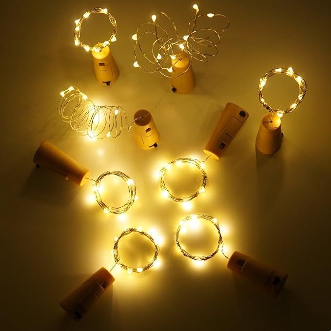 Wine Bottle Lights with Cork Switch, 15 LED 8 Pack Battery Operated Mini Fairy Copper Wire Cork String Lights for Party Wedding Christmas Festival Decoration (Warm White)