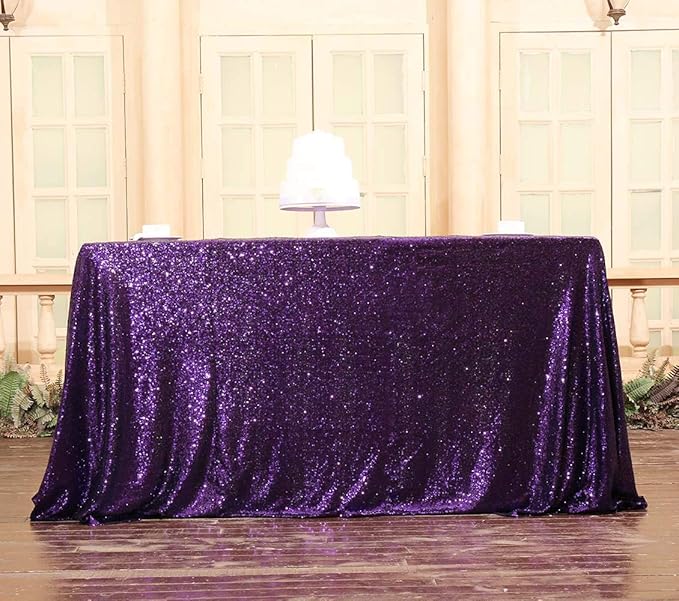 SquarePie Sequin Tablecloth 50 x 72 Inch Purple Sparkly Table Cloth for Wedding Halloween Party