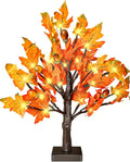 18 Inch Fall Lighted Maple Tree with 36 LEDs, 6 Acorns, Timer Battery Operated Tabletop Artificial Tree for Autumn Thanksgiving Halloween Christmas Harvest Indoor Decorations