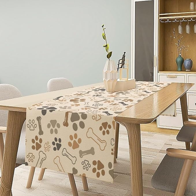 Dog Paw Table Runner,Kids Teens Cute Pet Animal Footprint Theme Pattern Print Tablecloth Burlap for Hotel Indoors Outdoor Dining Room Kitchen Home Decor,W13X L108 in