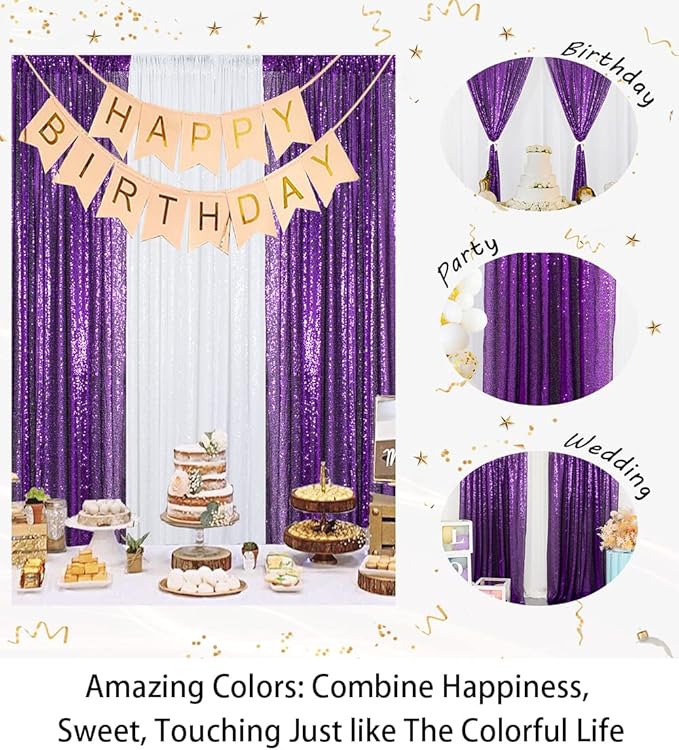 ShinyBeauty Premium Sequin Backdrop Curtain - 4x10ft Purple Wedding Drapes, Glitter Party Decor, Photography Background, Reversible Sparkle Fabric for Events & Home Decor (4FTx10FTx2PC)