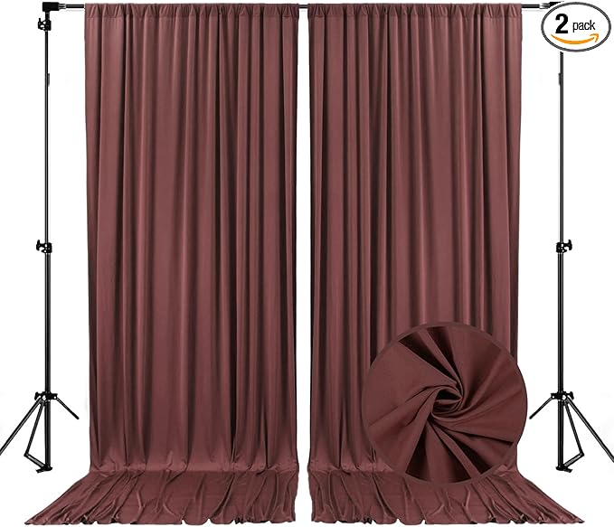 10 x 7 Feet Red Brown Backdrop Curtain for Partie, Background Curtains for Photoshoot, Birthday, Wedding, Halloween, Thanksgiving, Christmas, New Year Party Decorations 5Ft x 7Ft, 2 Panels