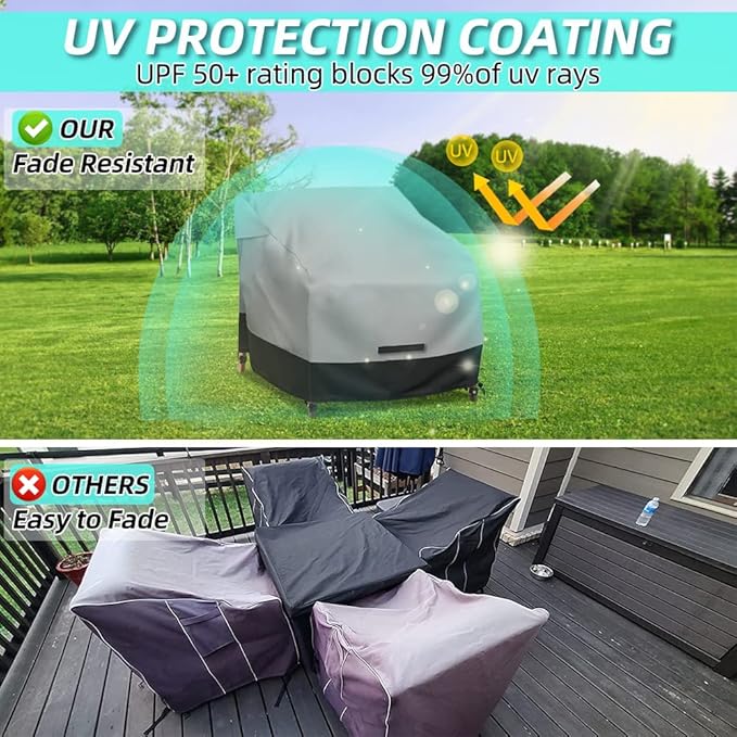 Patio Swivel Chair Cover Waterproof 2 Pack, 600D Heavy Duty Outdoor Furniture Covers for Universal Lawn/Deck/Garden/Backyard Fits up 28" W*30" D*32" H, Gray/Black