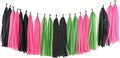 Pink, Black, and Green Tissue Tassel Garlands, Party Decoration Tissue Tassel Banner, Set of 15 Pieces