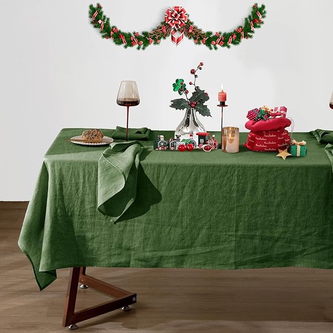 Talasily Linen Tablecloth 100% Pure Linen Table Cloth 60x108 Inches Rectangle Tablecloths Washable Cloths for Kitchen, Dining, Buffet Parties, Holidays, Picnic,Weddings and Restaurants-Forest Green