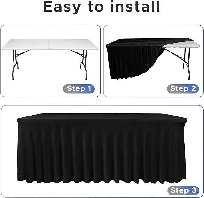 Nasitos Black Table Skirt for 6 Foot Rectangle Tables, 4 Pack - 72 x 30 Inch - Stretch Spandex Fitted Table Clothes, Fabric Table Covers Cocktail Tablecloths for Party, Banquet, Birthday