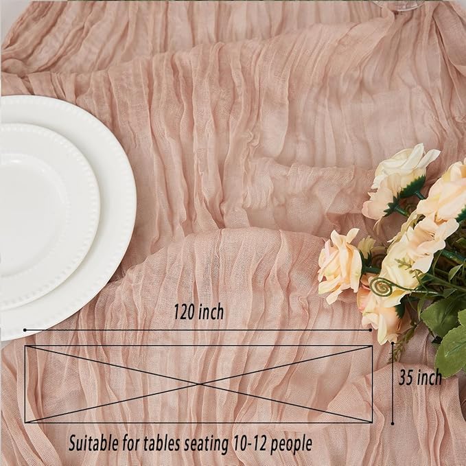 Nude 2 Pack Cheesecloth Table Runner 120 Inch 10 FT Boho Rustic Gauze for Wedding Baby Shower Party Farmhouse Summer Home Decor Washable
