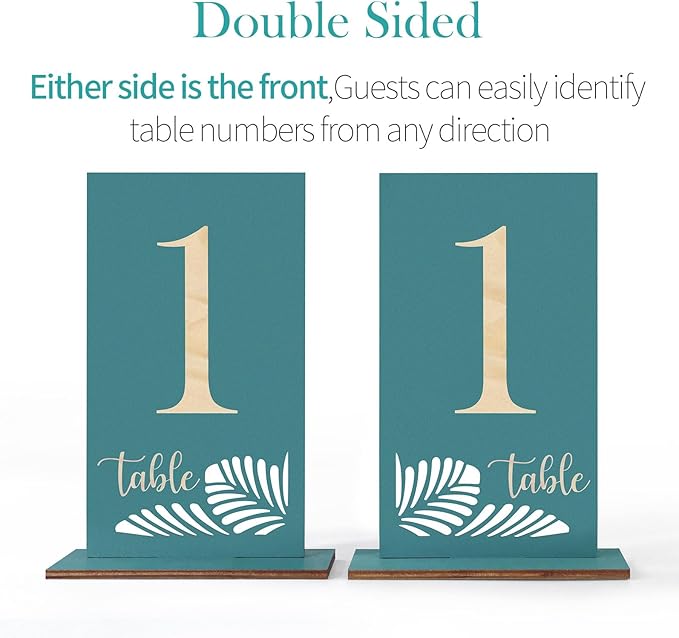 Wooden Table Numbers 1-15,3.2x5.8 Inch Double Sided Rustic Blue Wedding Table Number Signs with Wooden Base,Wedding Centerpieces for Banquet Restaurant Party Decor (Blue, 1-15)