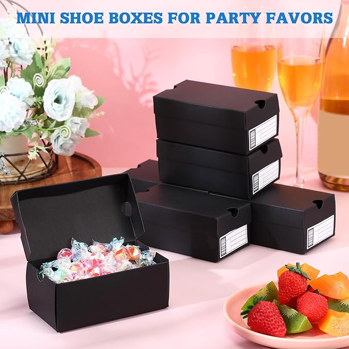 12 Sets Mini Shoe Gifts Boxes for Party Favors 6.1 x 3.9 x 2.5 Inches Sports Mini Sneaker Box with Editable Label for Candies Cookies Snacks(Black,6.1 x 3.9 x 2.5 Inches)