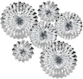 Hanging Paper Fans Party Set, Silver Round Pattern Paper Garlands Decoration for Birthday Baby Shower Graduation Retirement, Set of 6