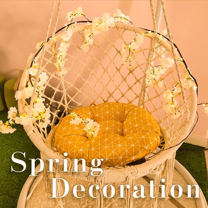 Fudios Lighted White Cherry Blossom Garland Decor with Timer 96 LED Fairy Lights 6FT for Mantle,Artificial Flower Vine with Lights Battery Operated Valentines Wedding Party Indoor Outdoor