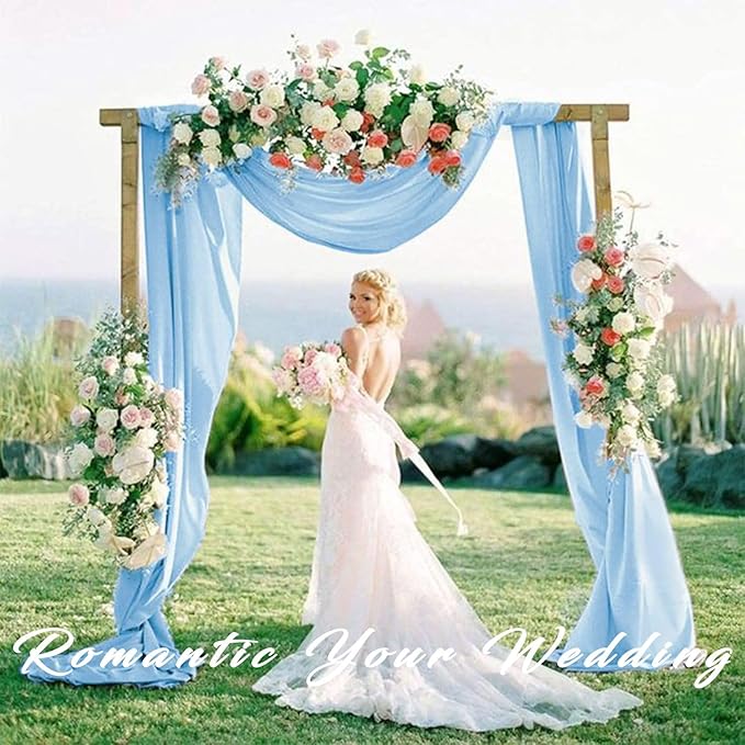Wedding Arch Drapes Fabric 4 Panels 20Ft Length x 28" Width Baby Blue Arch Draping Chiffon Fabric Sheer Curtains Backdrop for Party Bridal Ceremony Ceiling Decor Wedding Stage Reception Decorations