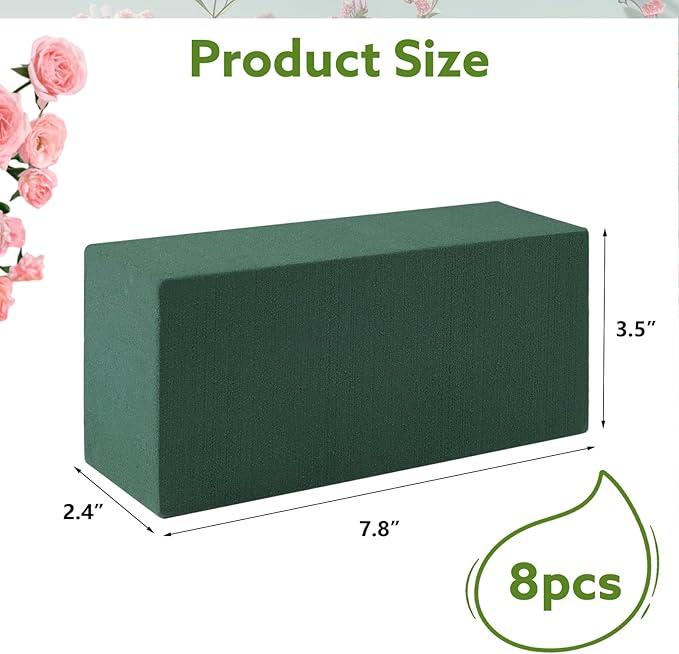8Pcs Floral Foam Blocks for Fresh and Artificial Flower Arrangements, (7.8" L x 3.5" W x 2.4" H) Flower Foam Bricks Florist Foam for Wedding, Birthdays, Home, Office,DIY Craft