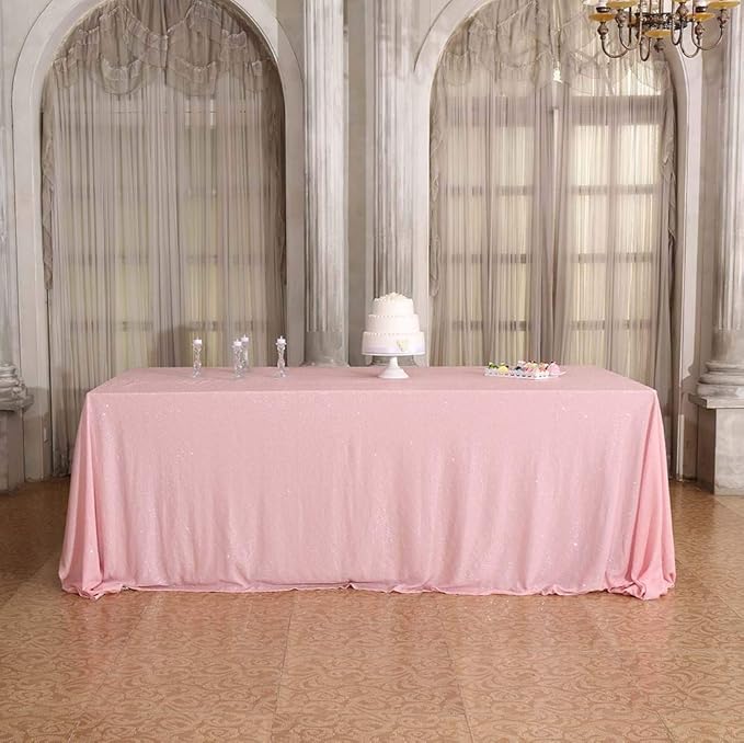 SquarePie Sequin Tablecloth 60 x 102 Inch Pink Sparkly Table Linen for Wedding Party