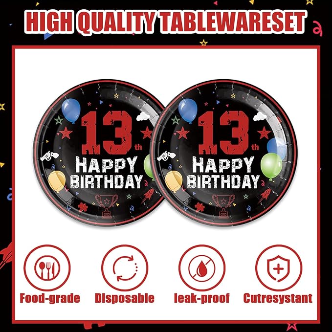 40Pcs 13th Birthday Decorations Officially a Teenager Party Decorations for Boys 13th Birthday Plates and Napkins, Suitable for 20 Guests