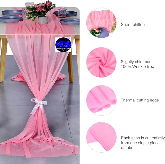 MDS Halloween Chiffon Table Runner - 15 Pack, 29 x 170 Inches, 14ft Each - Sheer Spooky Table Runners for Haunted House Parties, Trick-or-Treat Tables, Witchy Décor, Wedding & Events - Coral
