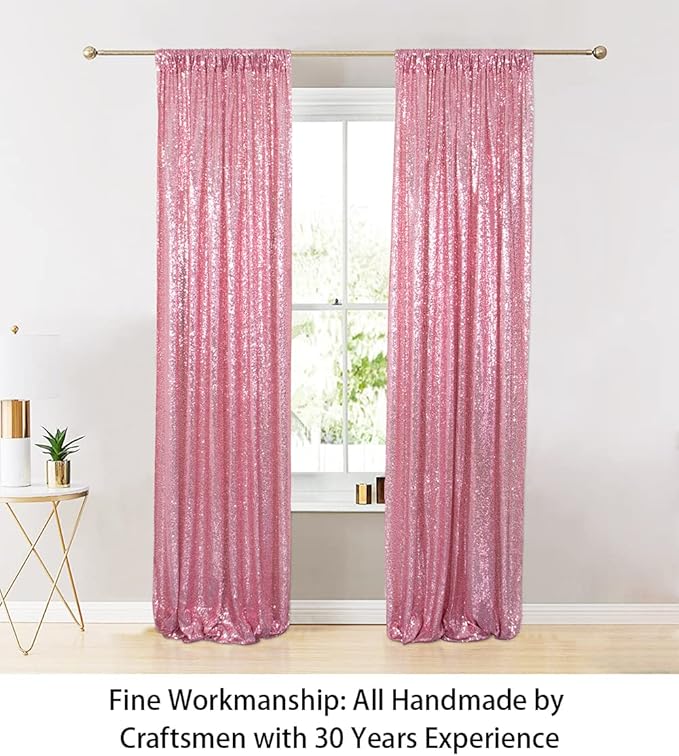 ShiDianYi Sequin Curtain Backdrop 2 Panels 4FTx6FT Fuchsia Pink Backdrop Curtain Photo Booth Backdrop 48inx72in -190425E