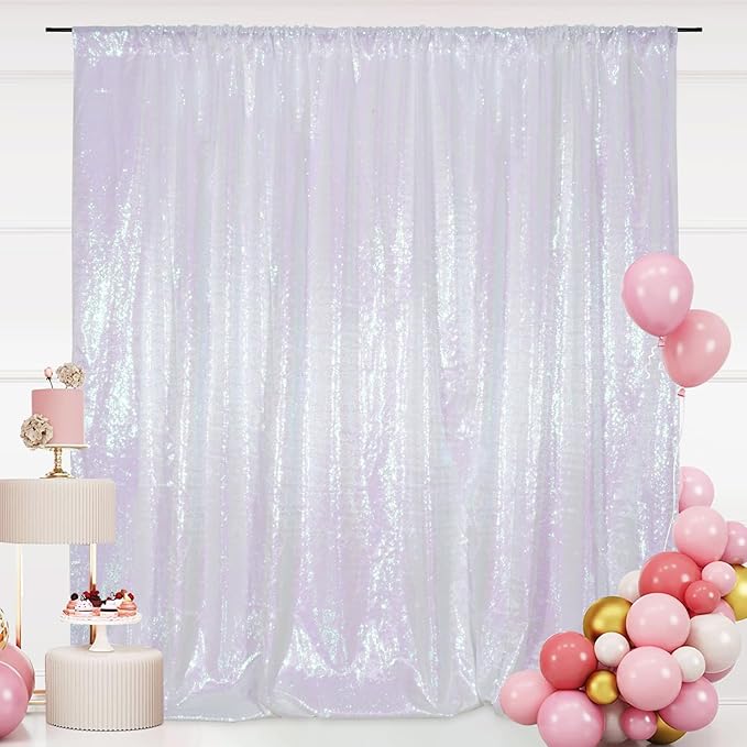 SquarePie Sequin Backdrop Curtain Not See Through Thick Glitter Background for Party 6FT x 8FT Iridescent