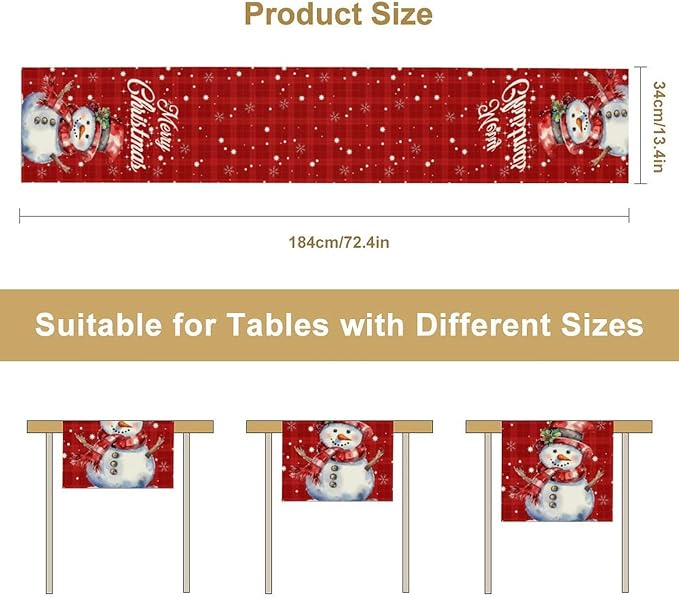 Christmas Table Runner,Christmas Snowman Snowflakes Winter Seasonal Table Cloth Kitchen Dining Table Decoration for Home Party Decor 13x60 Inch
