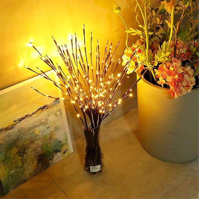 DK177 2 Pack Led Branch Light Battery Operated Lighted Branch Vase Filler Willow Tree Artificial Little Twig Power Brown 30 Inch 20 LED for Home Romantic Decoration, Warm White