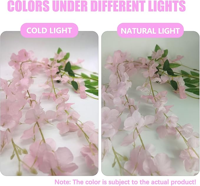 36 Pack Pink Wisteria Hanging Flowers, 3.44 Ft Fake Hanging Flowers, Artificial Wisteria Garland Vines for Wedding Room Backdrop Outdoor Patio Garden Decoration
