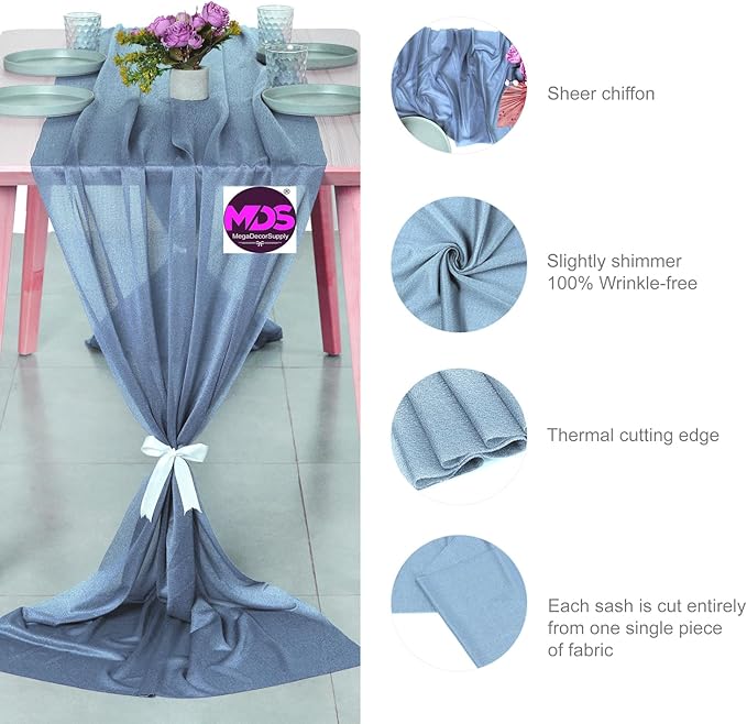 MDS Halloween Chiffon Table Runner - 20 Pack, 29 x 170 Inches, 14ft Each - Sheer Spooky Table Runners for Haunted House Parties, Trick-or-Treat Tables, Witchy Décor, Wedding & Events - Dusty Blue