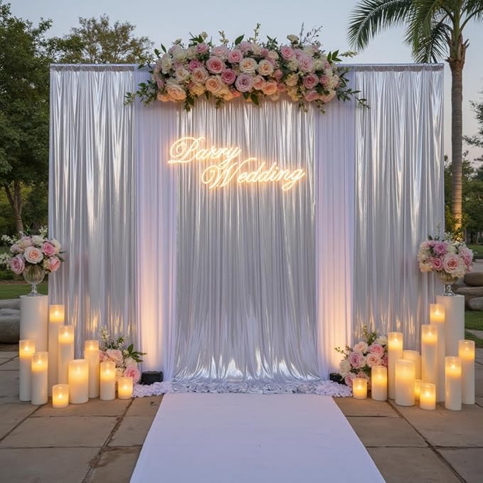 20ft x 10ft Silver Sequin Backdrop Curtain for Parties, Wrinkle Free Thick Glitter Photo Backdrop Drapes 4 Panels 5x10FT Back Drop Cloth Shiny Fabric for Wedding Birthday Photography Background