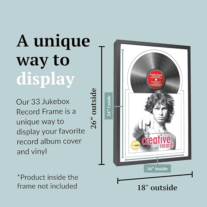 Creative Picture Frames 16" x 24" Jukebox Vinyl Frame Display with Double Matting, LP Record Album Frame for Wall Decor, White/White, 1 Count