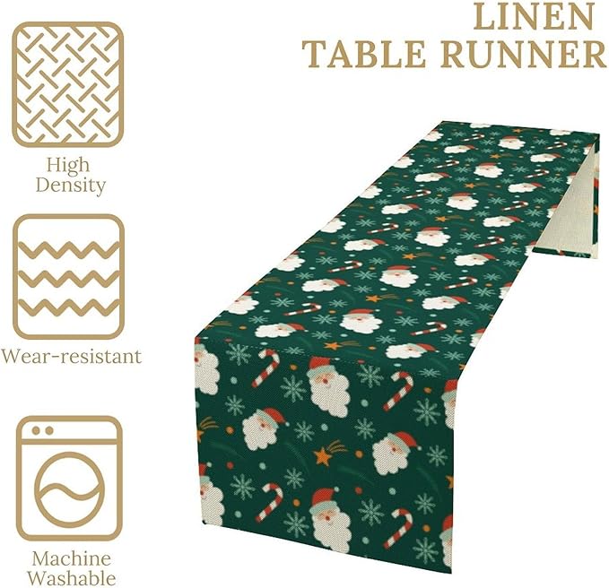 Christmas Table Runner,Seasonal Winter Xmas Holiday Green Table Cloth Kitchen Dining Table Decoration for Home Party Decor 13x90 Inch