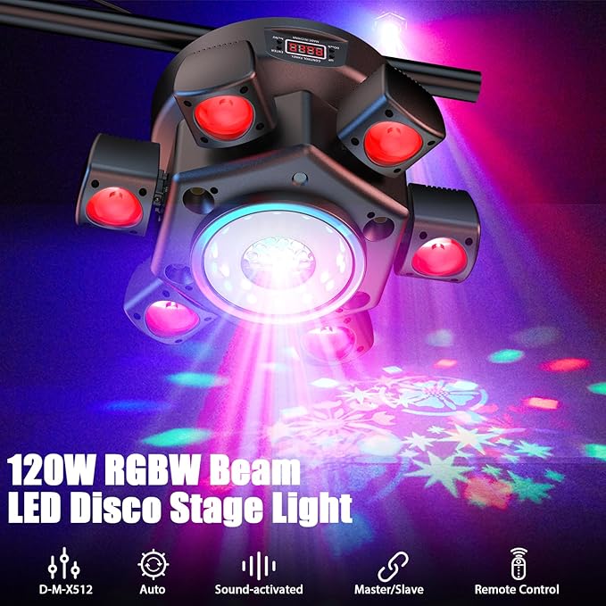 2-Pack 120W Moving Head 6 Arms Stage Lights with Mixed Lighting Effects,DJ Stage Lighting for Party Disco Club Wedding Bar