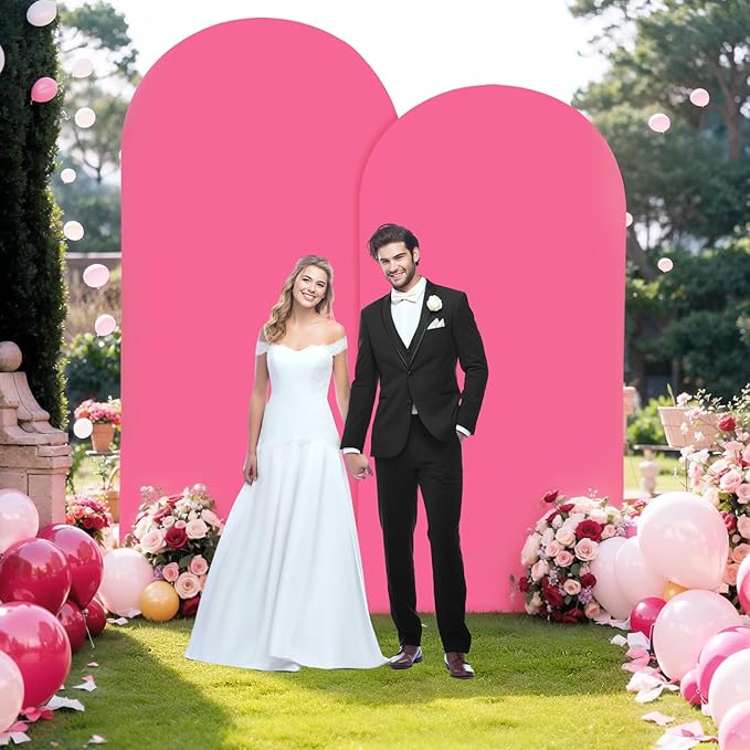 7.2FT Fuchsia Arch Backdrop Cover - Polyester Fitted Wedding Arch Stand Covers Round Top Chiara Arch Backdrop Cover for Birthday Party Banquet Photo Background Decoration