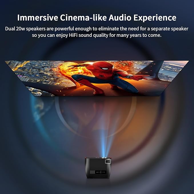 Ultra Bright 1800ANSI Lumens Smart Projector, NFC Casting Wireless, WiFi 6, 4K-Decoding HDR10+, Android TV, Two-Way Bluetooth, DSP Stereo, Daylight Home Theater/ Low Latency Gaming/ Backyard Movie