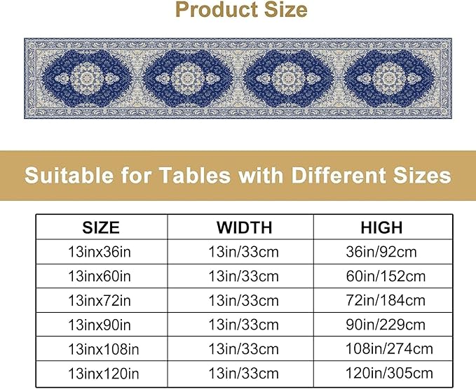 Boho Bohemia Style Dark Blue Table Runner, Country Rustic Farmhouse Magical Abstract Print Pattern for Home Kitchen Table Decor Dining Coffee Room Garden Party Decor 13x36in