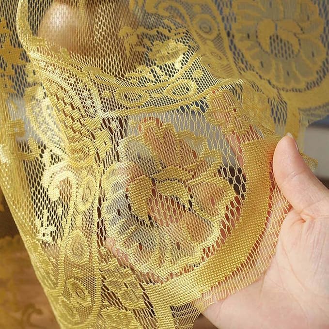Vintage 60 inch Yellow Lace Tablecloth Floral Embroidered Boho Shabby Chic Small Table Cover for Wedding Halloween Party Dinning Holiday, 1 Piece
